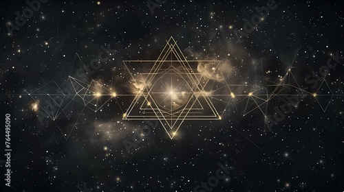 Mystic star of david shining in the cosmos, representing esoteric knowledge and universal connection. abstract spiritual background design for meditation and contemplation. AI
