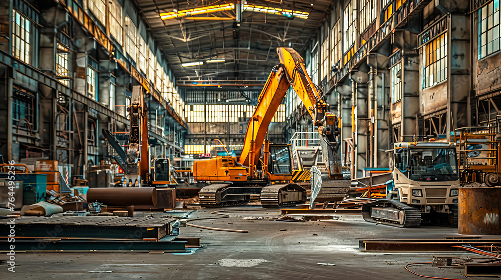 Large Yellow Bulldozer Inside Repair Shop Large Yellow Bulldozer Inside Repair Shop