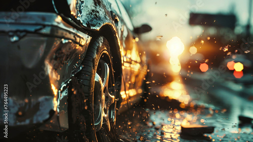 Damaged Car Sitting in Rain © Anoo