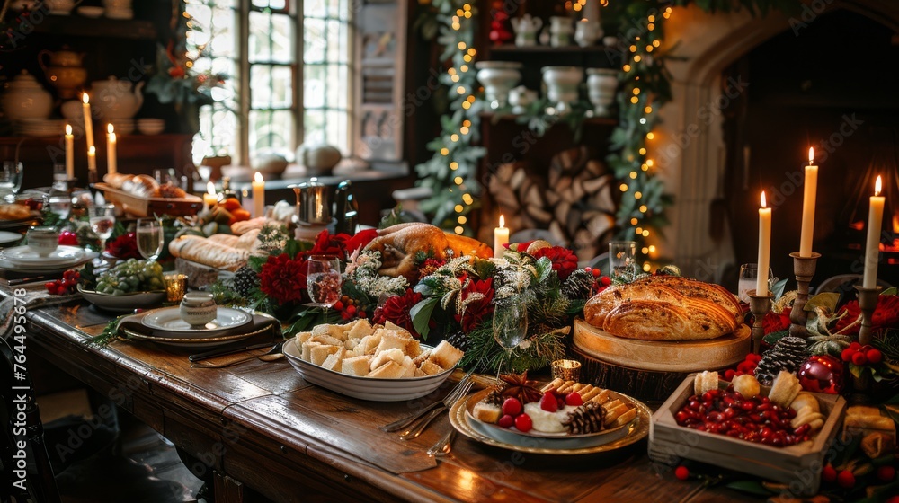 A feast table with lit candles A feast table with lit candles