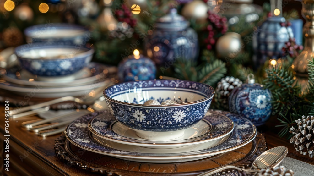 A blue and white Christmas table setting with pine cones, pine cones, pine cones, pine cones, pine cones, pine cones, pine cones, pine cones A blue and white Christmas table setting with pine cones, pine cones, pine cones, pine cones, pine cones, pine cones, pine cones, pine cones