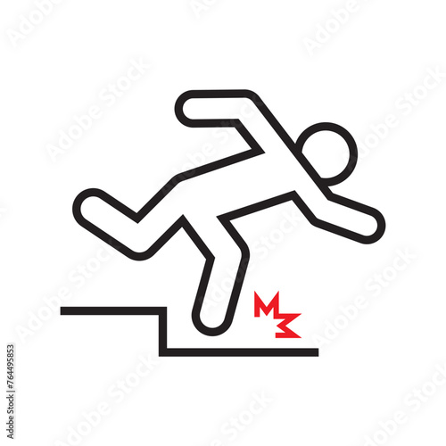 Watch your step down caution sign single icon vector background
