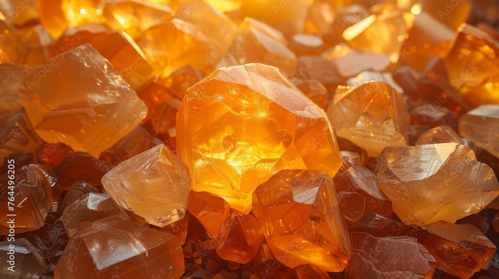 A mound of golden gemstones atop a stack of reddish-brown and yellow stones A mound of golden gemstones atop a stack of reddish-brown and yellow stones