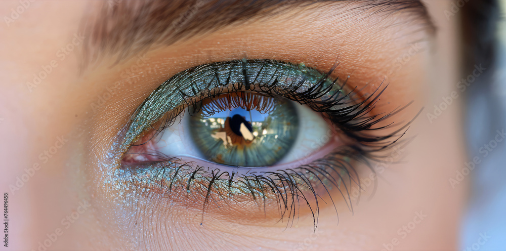 A macro shot of a person's iris, showing their reflection in it A macro shot of a person's iris, showing their reflection in it
