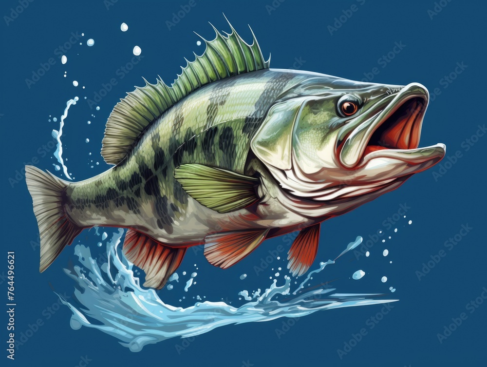 Fototapeta premium Fish is leaping out of water, with its mouth open