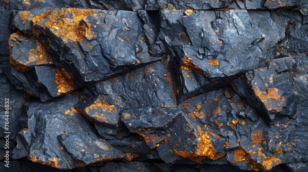 A mound of black stones, encrusted with rust at the top and bottom, lies at the base A mound of black stones, encrusted with rust at the top and bottom, lies at the base