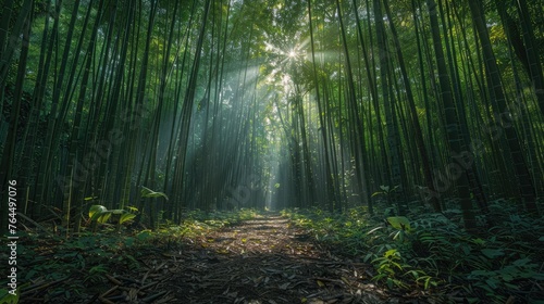 Sunlight Piercing through Bamboo Forest