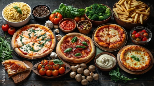  Pizzas, pasta, & more - a feast of toppings on display