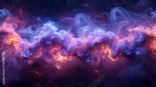  A blue and purple background with smoke emanating from the top of the image s bottom