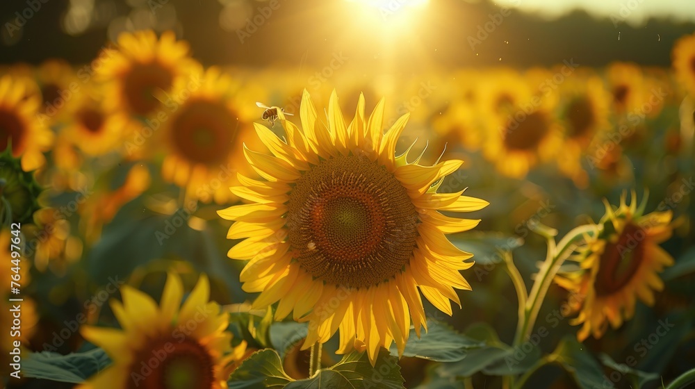 Obraz premium Sunset Glow on Sunflower Field