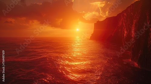 Sunset at Sea with Reddish Glow