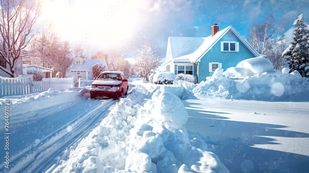 Snow covered car at parking, animated virtual repeating seamless 4k	
