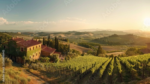 Sunset Over Vineyard in Rolling Hills