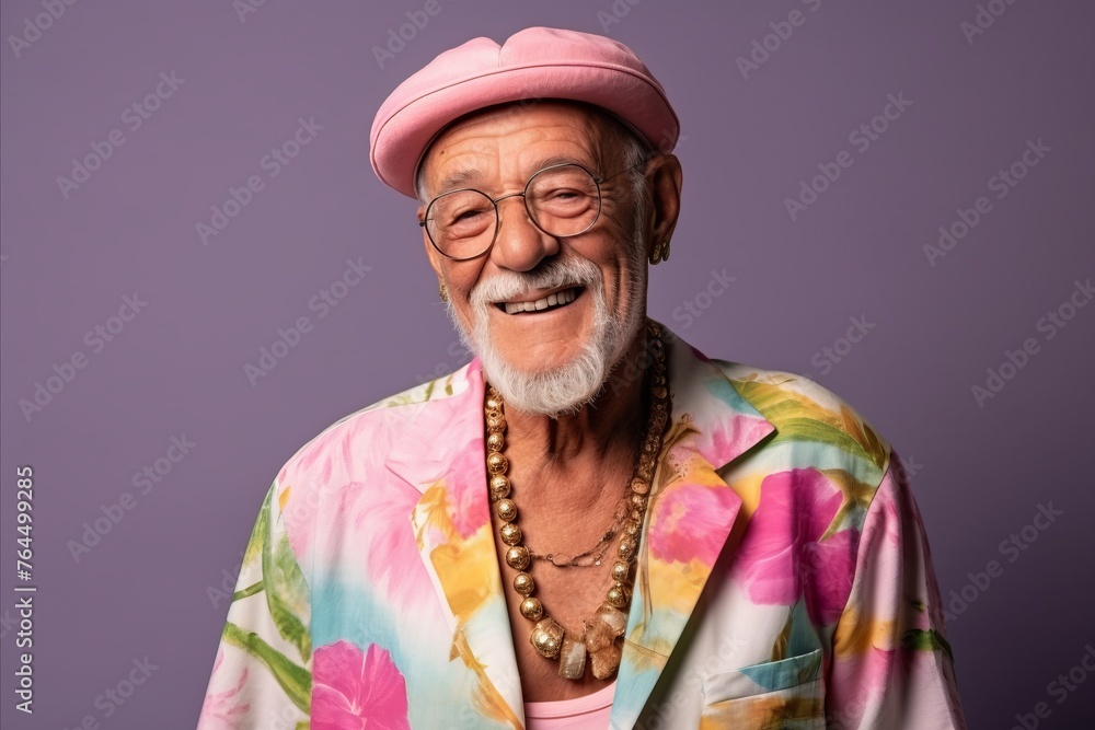 Portrait of a smiling senior man in a hat and sunglasses. Portrait of a smiling senior man in a hat and sunglasses.