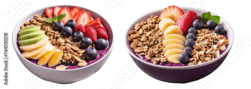 healthy breakfast food with cereal and fruits isolated on transparent background photo