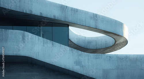 Futuristic building with smooth curves against a clear blue sky, ai generated