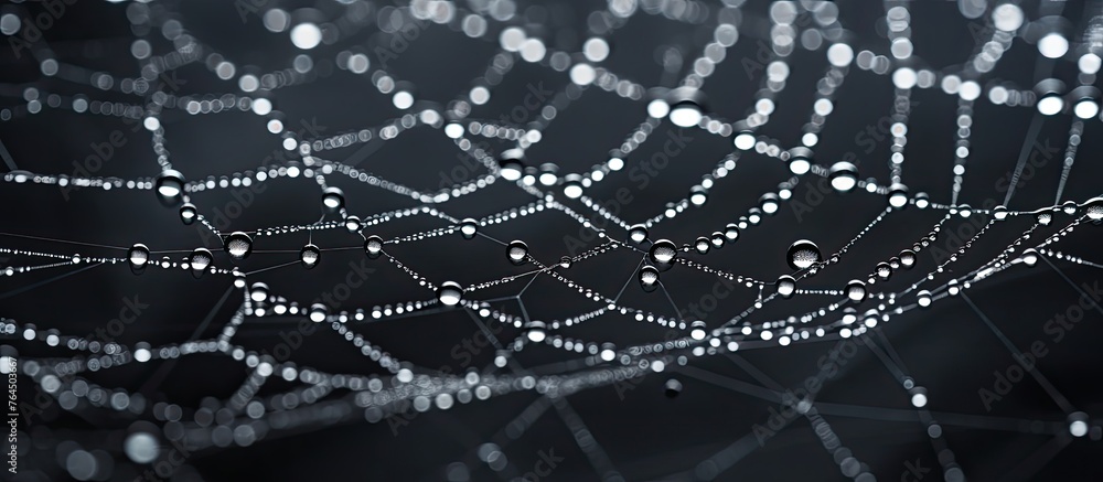 Capture a detailed image of raindrops resting on a spider's intricate web up close Capture a detailed image of raindrops resting on a spider's intricate web up close