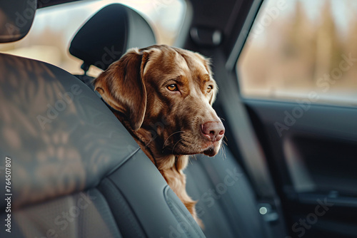 labrador dog sitting in the car