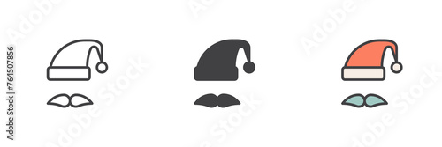 Santa hat and mustache different style icon set
