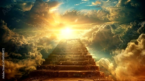 Scene of the stairs to heaven with a cloudy background, animated virtual repeating seamless 4k	 photo