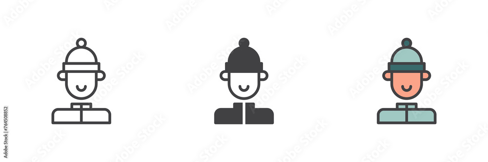 Man with beanie hat different style icon set