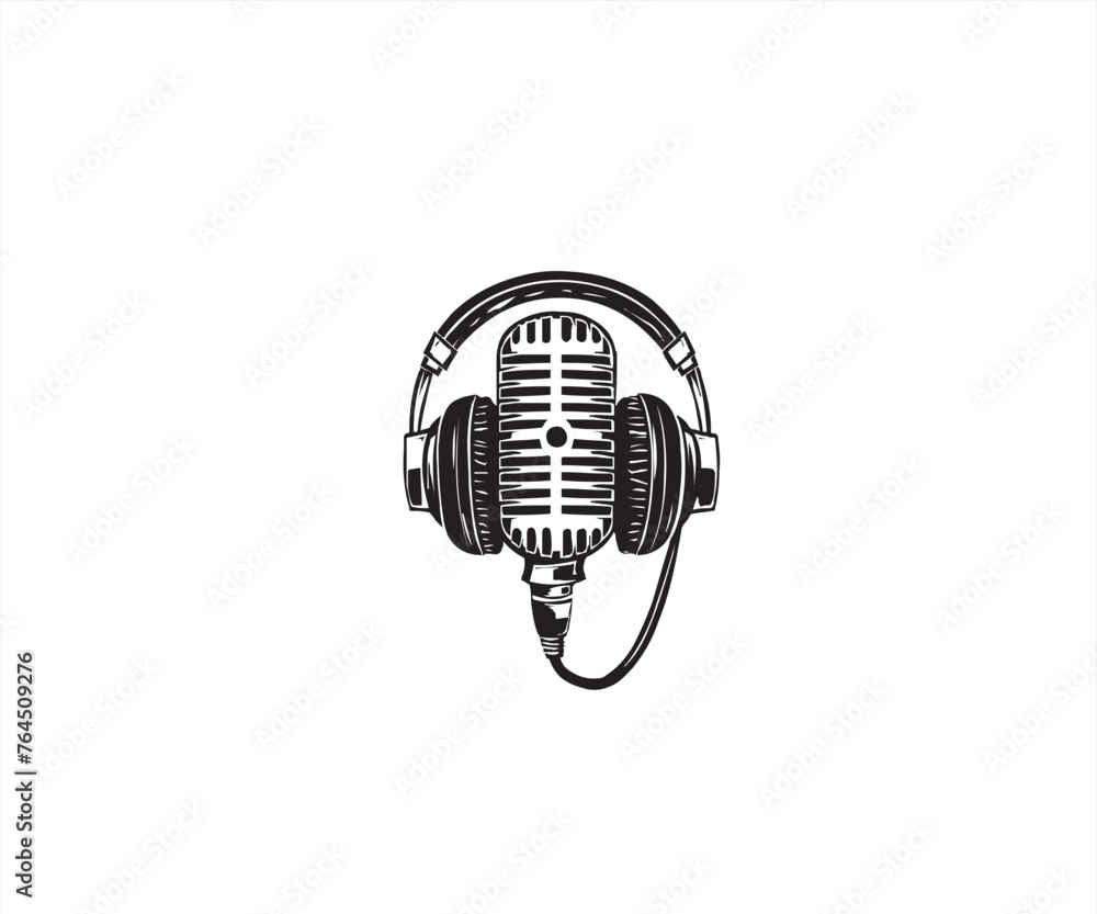 broadcast microphone headphone logo design template broadcast microphone headphone logo design template