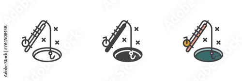 Winter ice fishing different style icon set