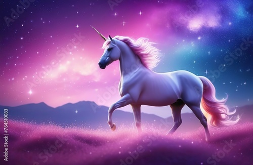 Pink unicorn sky with stars. Cute purple pastel background. Fantasy dreaming galaxy and magic wavy space with fairy light.