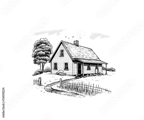 handrawn vintage village house logo illustration photo