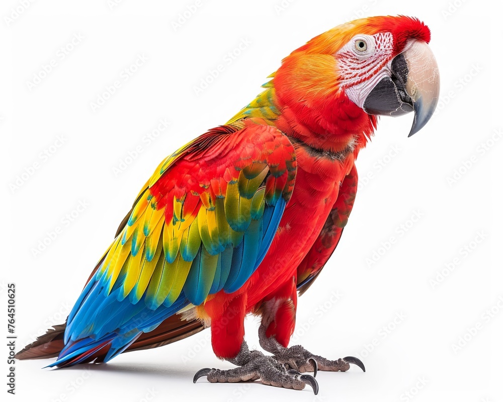 Macaw with vibrant feathers isolated on white