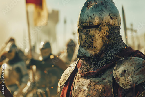 Medieval knights on battlefield tense scene