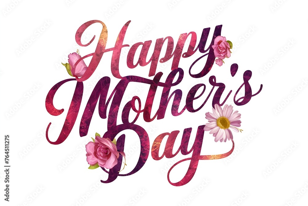Happy mother's day greeting in pink letters with flowers, mother's day letters 