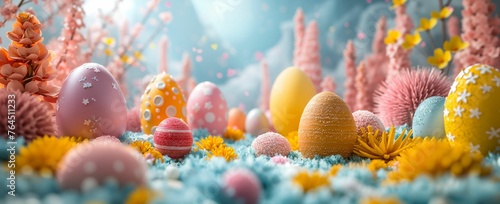 Retro-futuristic Easter, blend of classic Easter symbols with a futuristic twist, vibrant palette #764511233