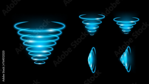 3D Wi-Fi light effect collection. Wireless networking with a wave effect collection. Glowing blue signal wifi, sensor, radar, RFID and round circle waves wireless technology concept. Vector.