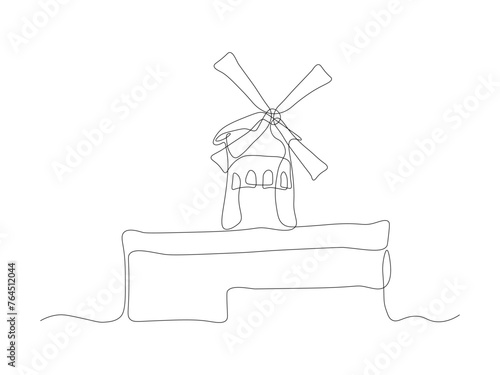 Quadro su tela Moulin Rouge Mill, Paris, continuous one line art hand drawing sketch