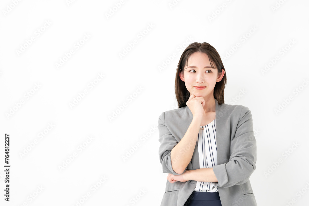 悩む女性・白バック 悩む女性・白バック