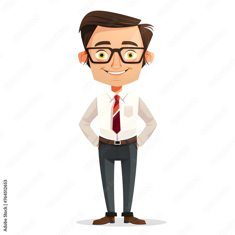 Cheerful Office Worker in Flat Design Portrait: Market Analyst in Glasses and Tie Cheerful Office Worker in Flat Design Portrait: Market Analyst in Glasses and Tie