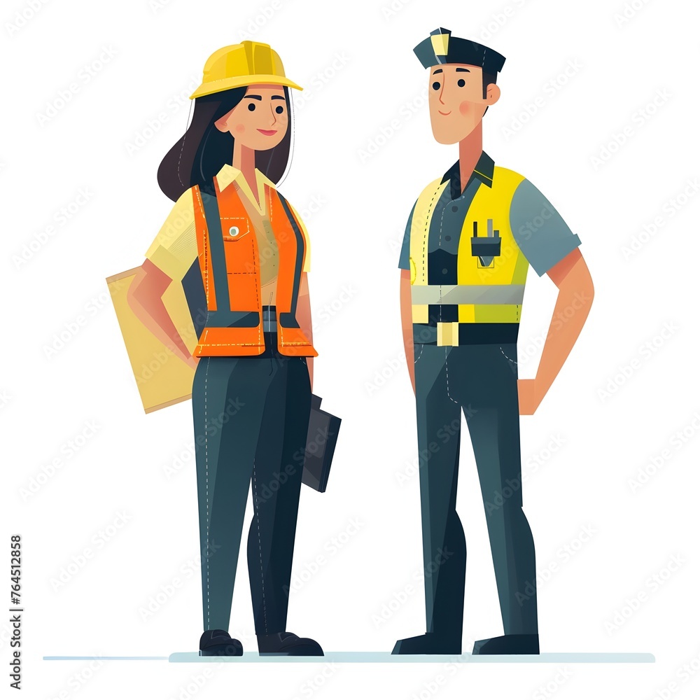 Construction Worker and Traffic Policeman Standing Together: A Flat Design Construction Worker and Traffic Policeman Standing Together: A Flat Design