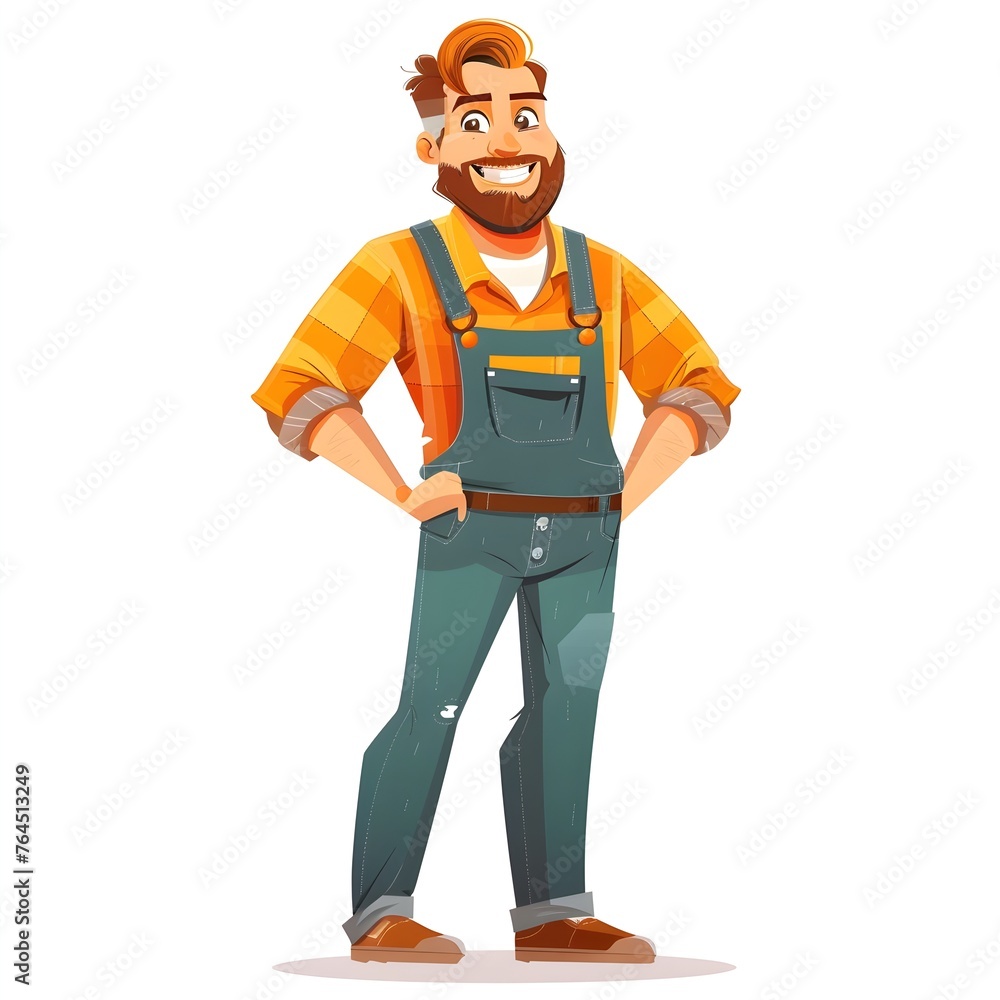 Cheerful Man in Overalls Exudes Confidence in Stylish Flat Design Cheerful Man in Overalls Exudes Confidence in Stylish Flat Design