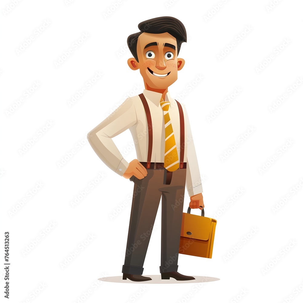 Cheerful Credit Analyst Exuding Professionalism: A Cartoon Portrait of an Office Worker with Suspenders and Yellow Tie Cheerful Credit Analyst Exuding Professionalism: A Cartoon Portrait of an Office Worker with Suspenders and Yellow Tie