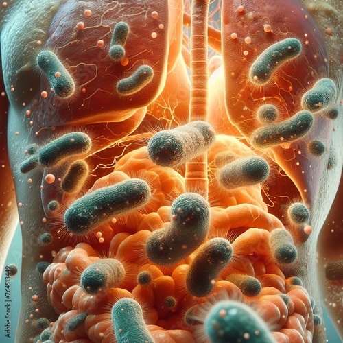 Close-up of bacteria causing an infection in the human body, highlighting the ongoing battle between medicine and microbial invaders photo