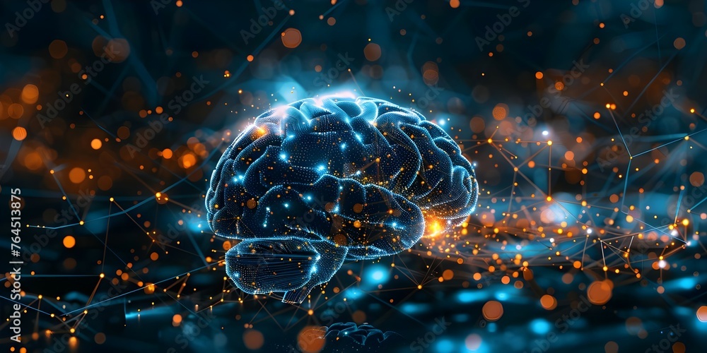 Abstract image of interconnected neural pathways symbolizing complex cognitive processes in brain. Concept Brain Functions, Neural Networks, Cognitive Processes, Abstract Image - obrazy, fototapety, plakaty 