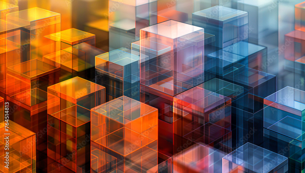 Digital Network and Data Blocks, Conceptual Abstract Geometric Background Digital Network and Data Blocks, Conceptual Abstract Geometric Background