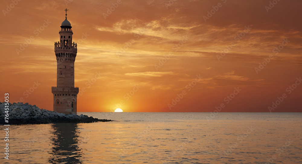 Maiden Tower (kiz kulesi ) at sunset - istanbul, Turkey Generative Ai 