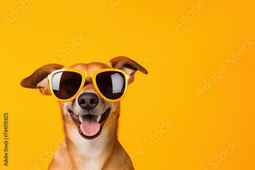 funny smile dog with sunglasses and copy space - generative ai © Nia™