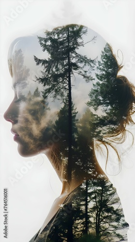 Double exposure illustration of the nature. AI generated art.  photo