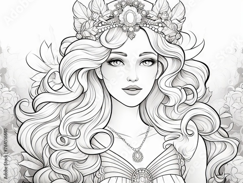 Enchanting princess awaiting color - a majestic coloring book page illustration