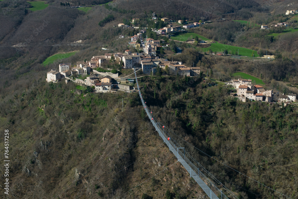Beautiful view of the highest Tibetan bridge in Europe, Sellano medieval town Beautiful view of the highest Tibetan bridge in Europe, Sellano medieval town