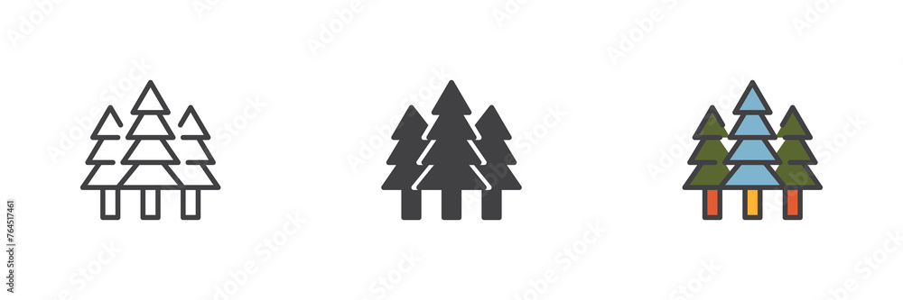 Forest trees different style icon set Forest trees different style icon set