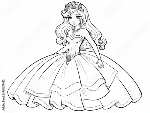 Charming princess character outline for children’s coloring activity - ideal for creative play and learning